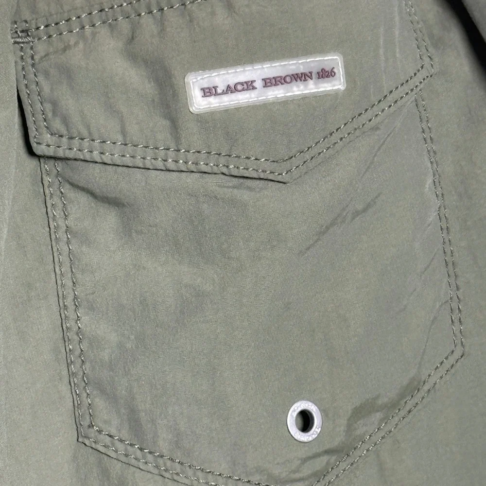 Black Brown 1826 Mens Swim Trunks L Green Orange‎ Stripe Lined Beach Vacation